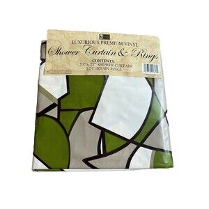 Better Home Luxurious Premium Vinyl Shower Curtain 70”x72”Geometric Green White
